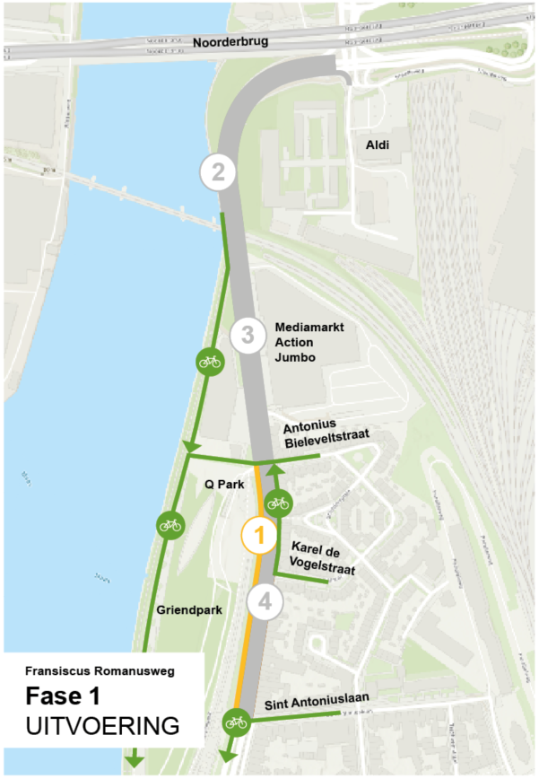 uitvoering fase 1 - fietsomleiding Franciscus Romanusweg