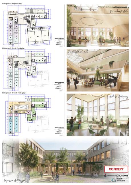 Impressie van aula nieuwbouw Porta Mosana College Maastricht