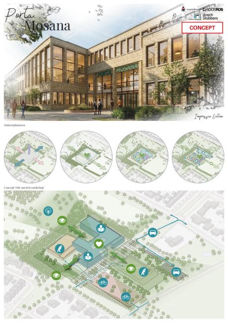 Impressie van entree nieuwbouw Porta Mosana College Maastricht